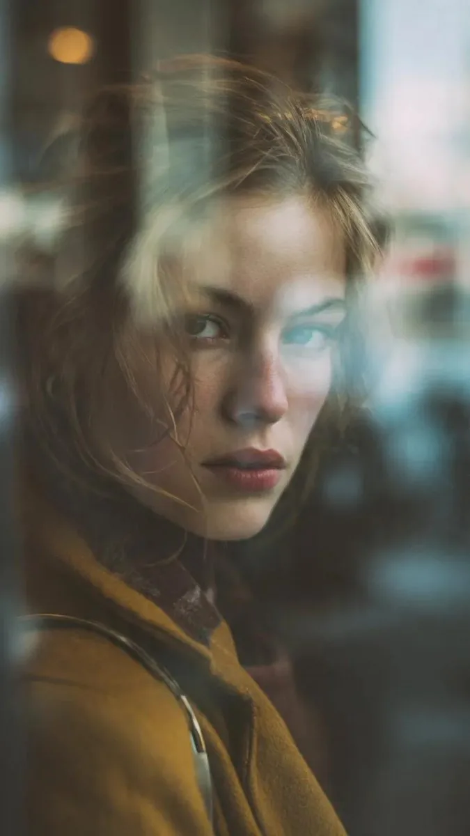 Layered Reflection Portrait Photography Prompt reference