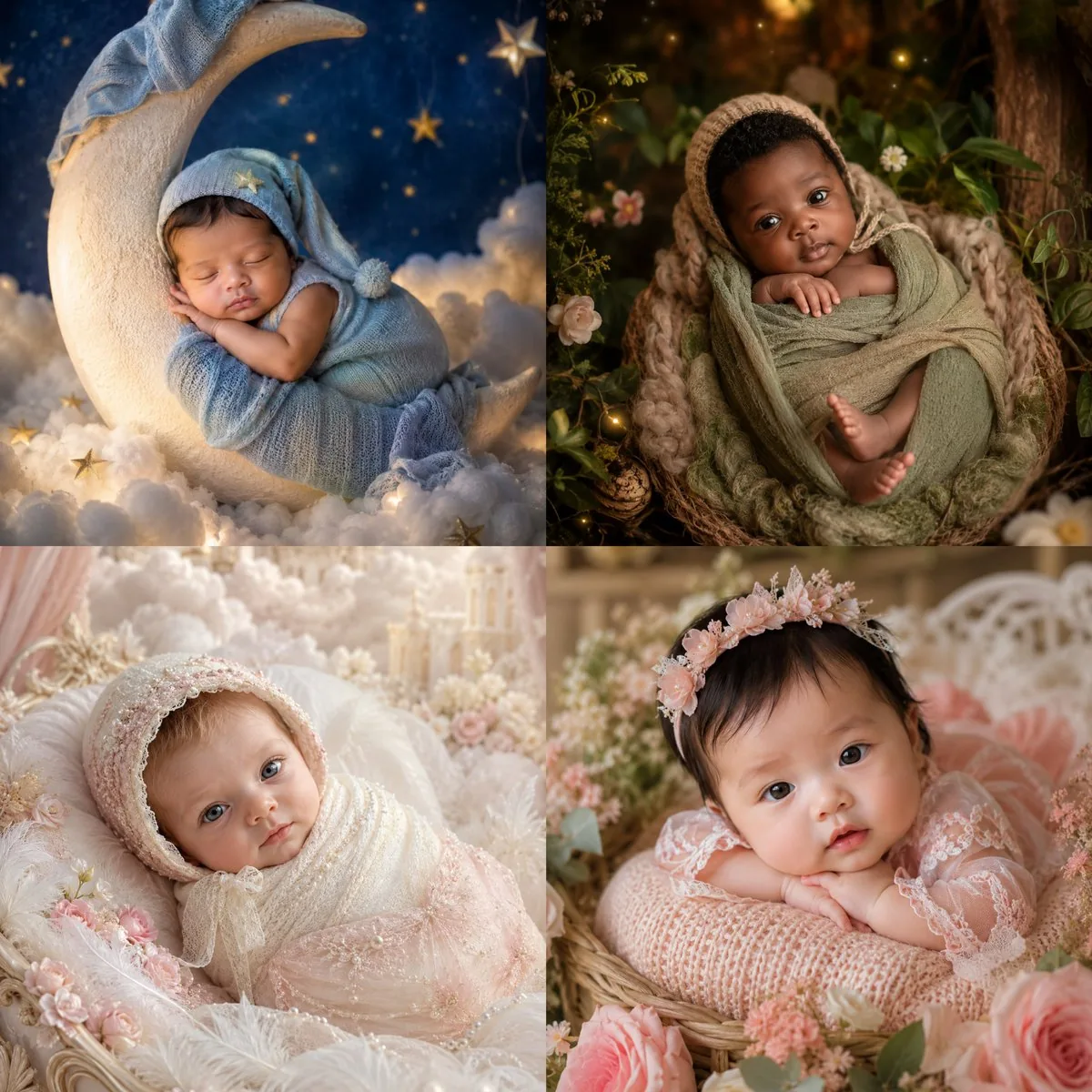 Four-Theme Newborn Portrait Collage reference