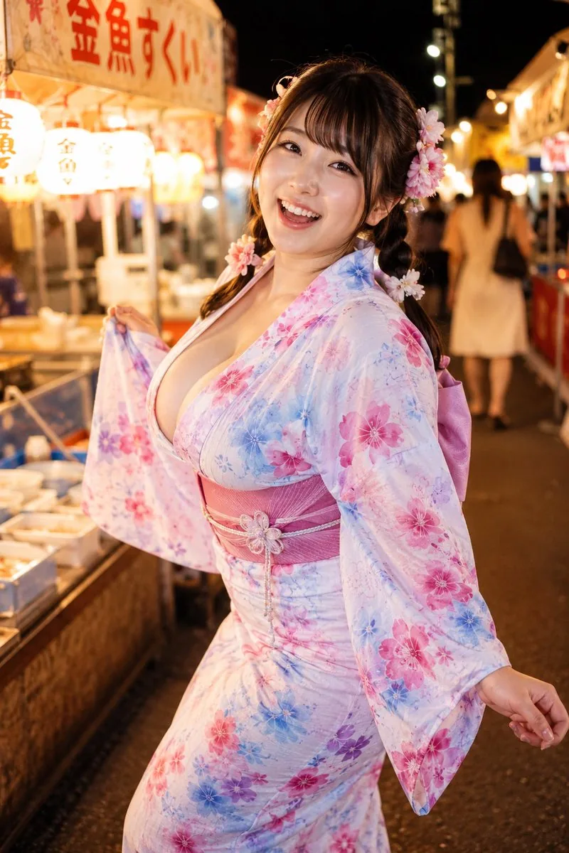 Yukata Girl at Night Festival reference