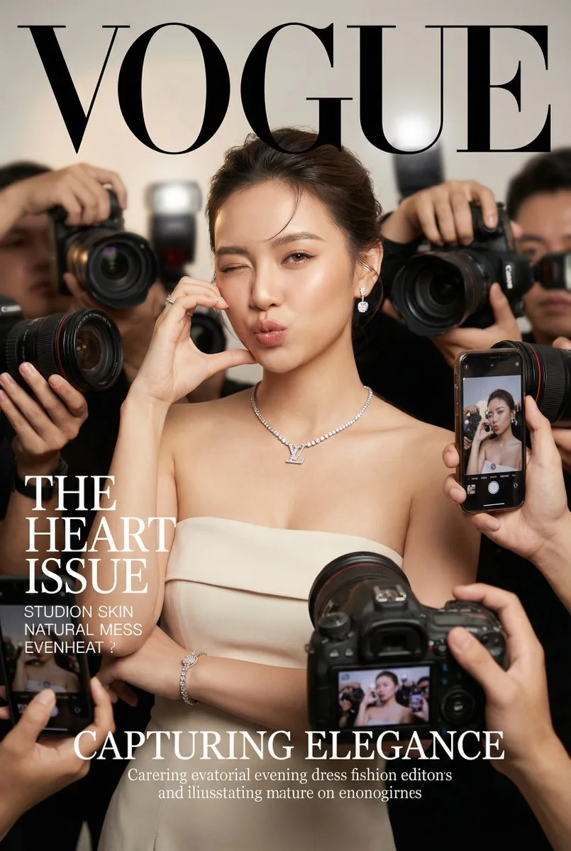 Vogue Cover Face Swap Portrait with Paparazzi - Nano Banana Pro AI Prompt for Social Media Post reference