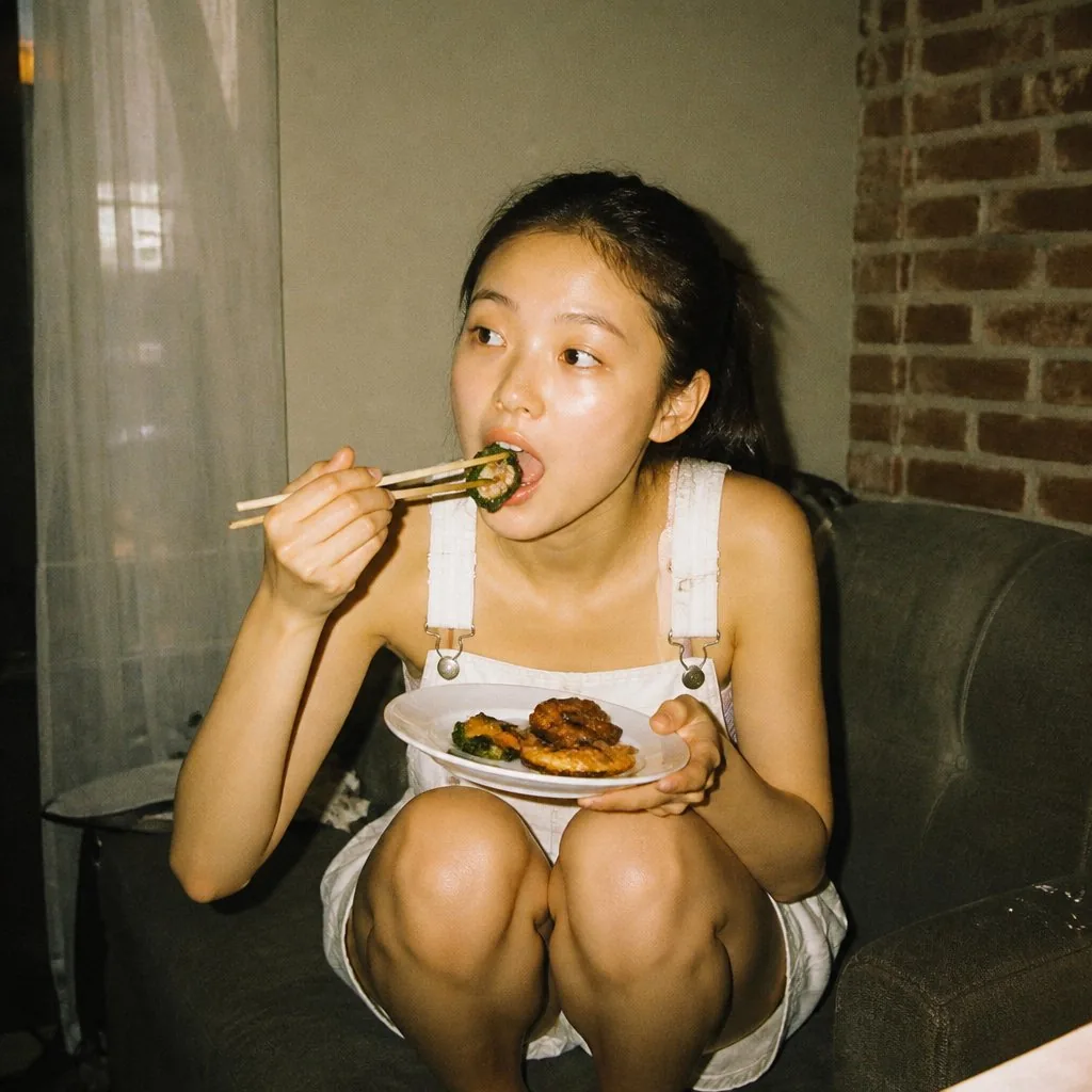 Candid Couch Dinner Flash Photo reference
