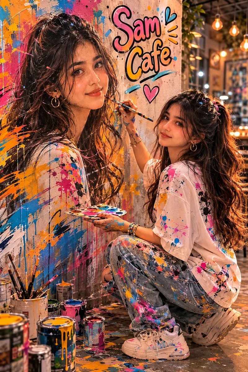 Surreal Cafe Mural Painting Portrait reference