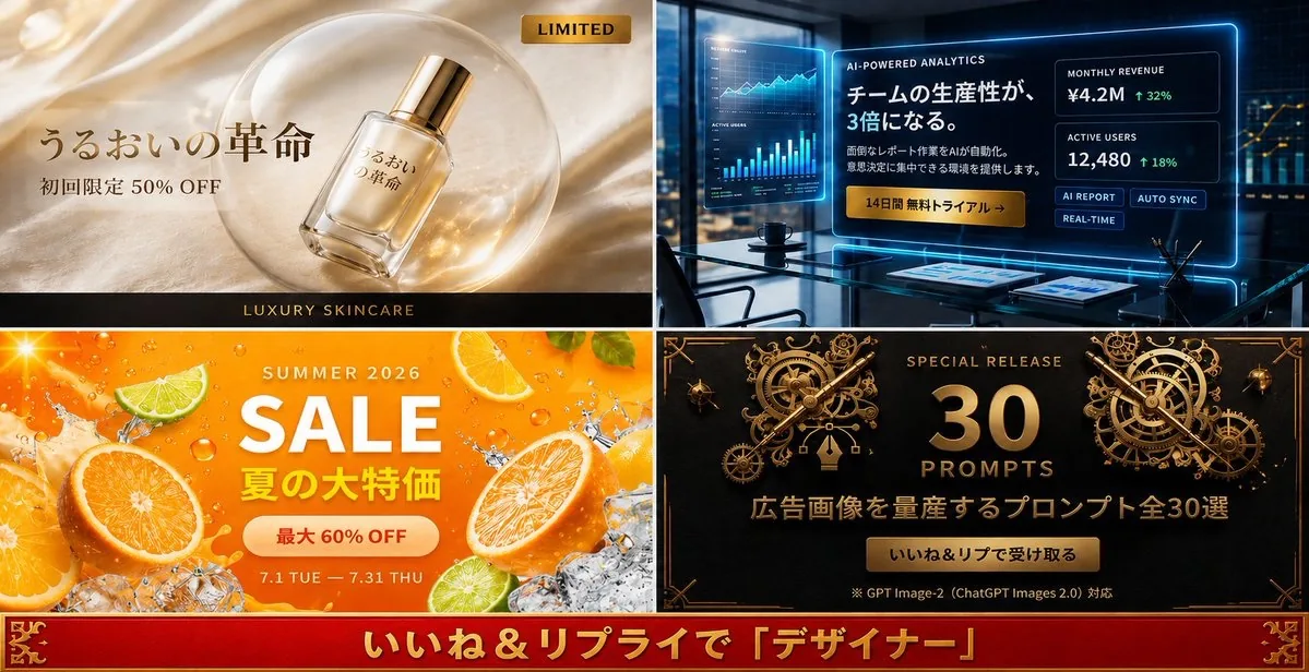 Four-Panel Japanese Ad Prompt Giveaway reference