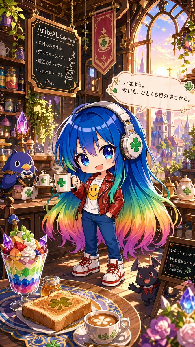 Magical Chibi Cafe Mascot at Sunrise reference