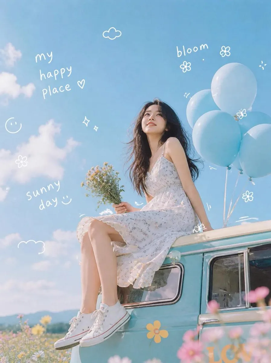 Dreamy Van Rooftop Flower Field Portrait reference
