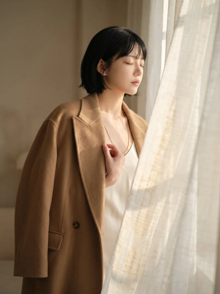 Quiet Luxury Camel Coat Portrait reference