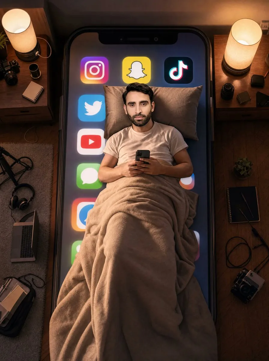 Man Sleeping on Giant Smartphone reference