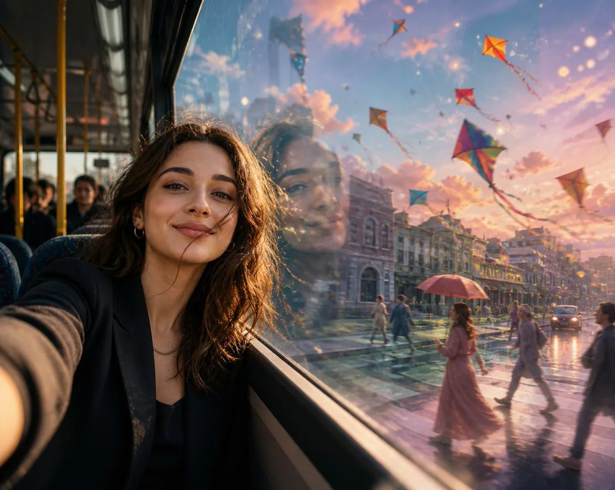 Surreal Bus Window Selfie reference