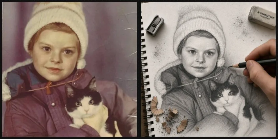 Vintage Photo to Graphite Sketch reference