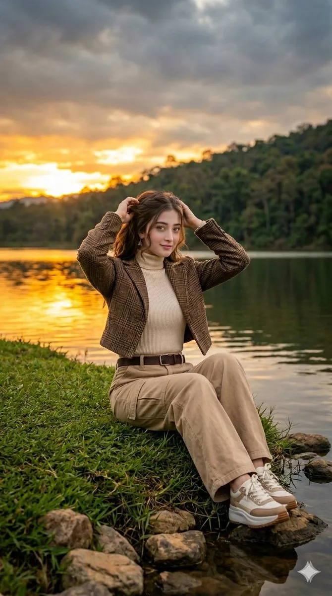 Autumn Lakeside Fashion Editorial - Nano Banana Pro AI Prompt for Product Marketing reference