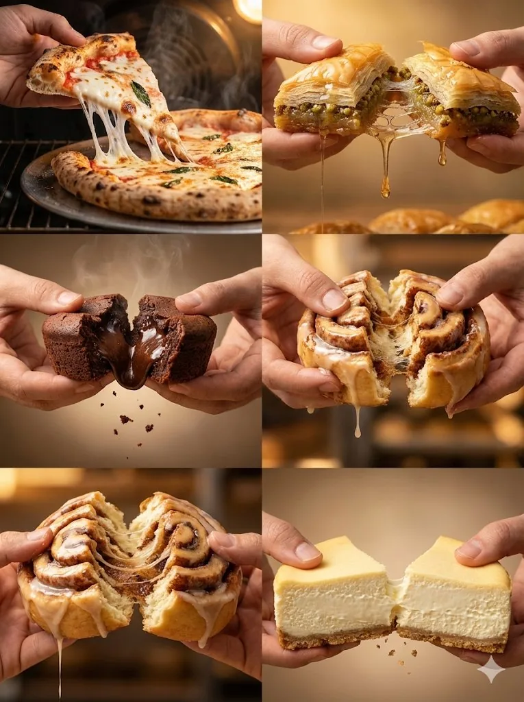 Food Action Photography Series Prompt (Cheese Pull, Syrup Drip) - Nano Banana Pro AI Prompt for Social Media Post reference