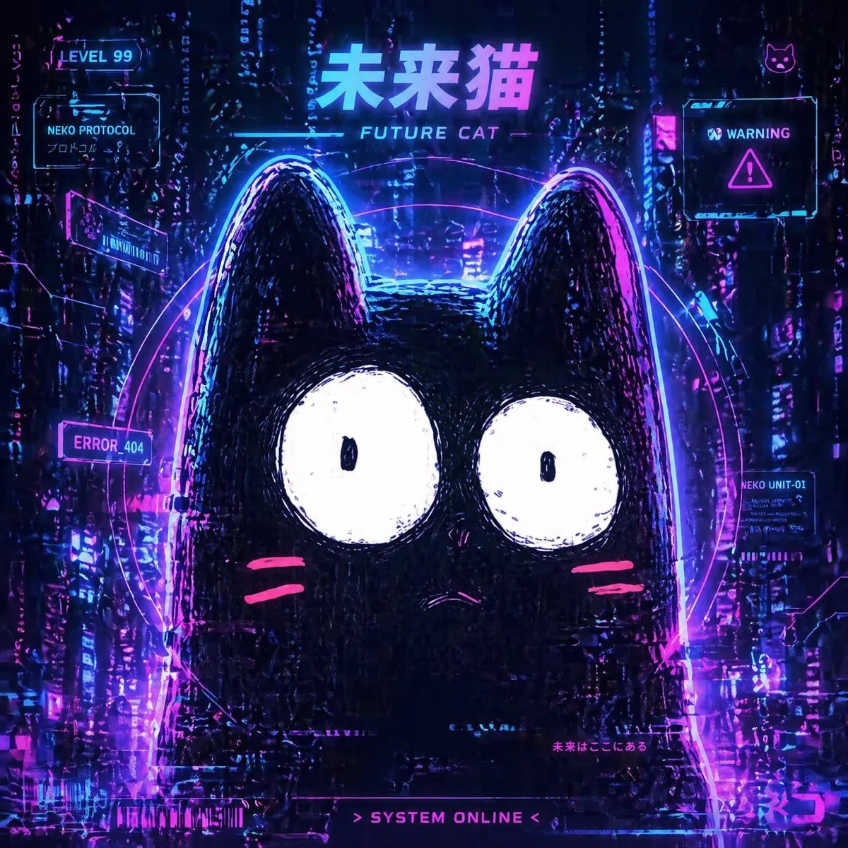 Cyberpunk Future Cat Neon Poster reference