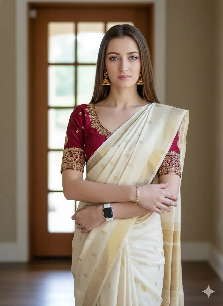 8K RAW Portrait of Woman in Saree with Apple Watch reference