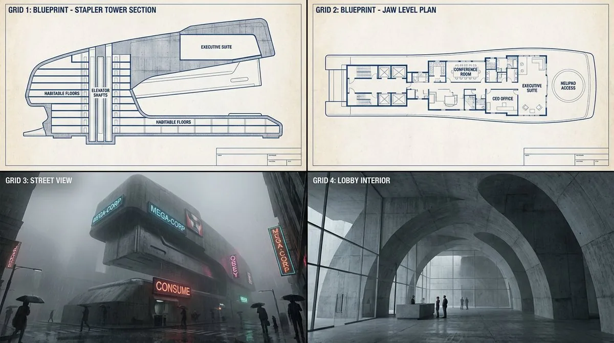 Object-to-Dystopian Building Transformation reference