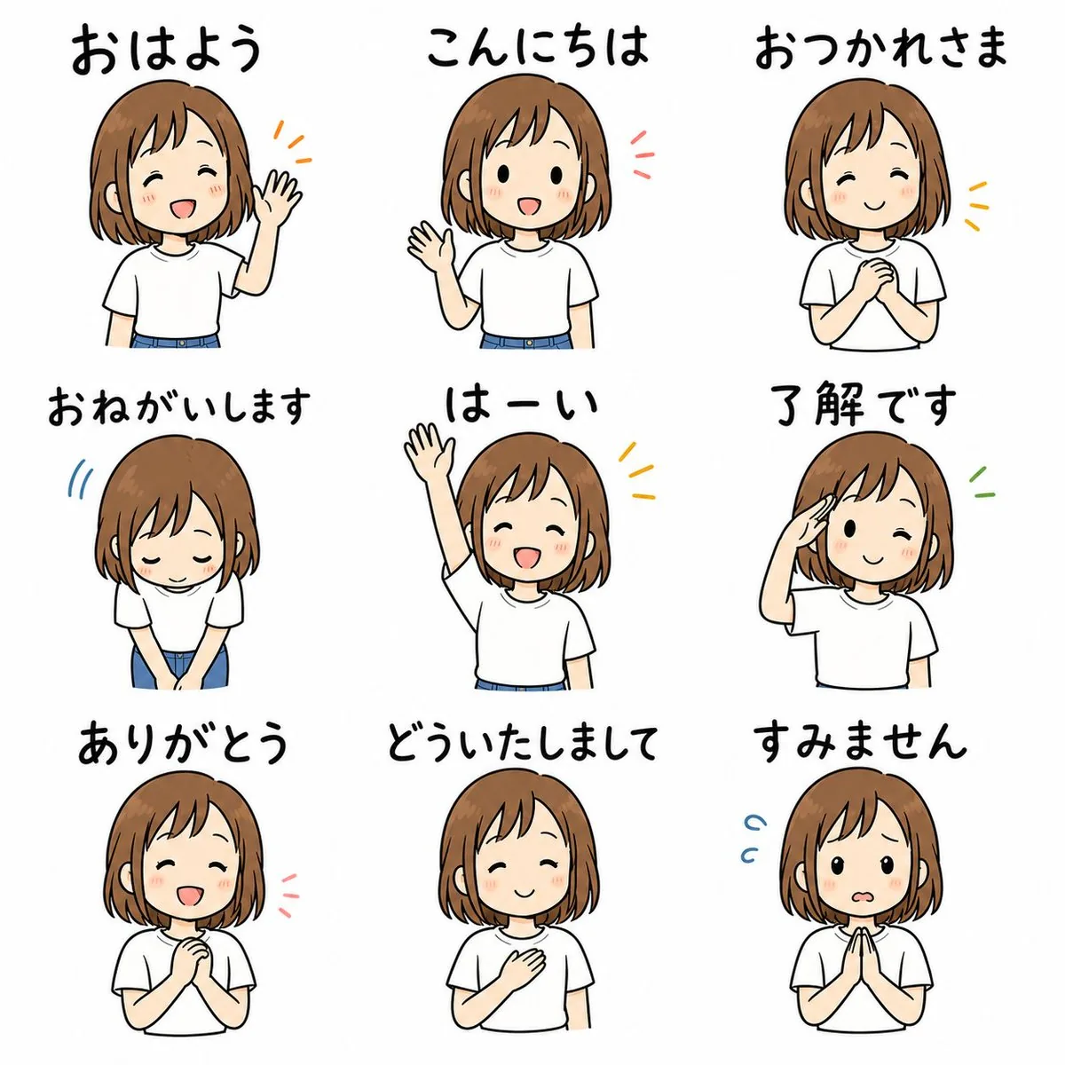 Nine Japanese LINE Greeting Stickers reference
