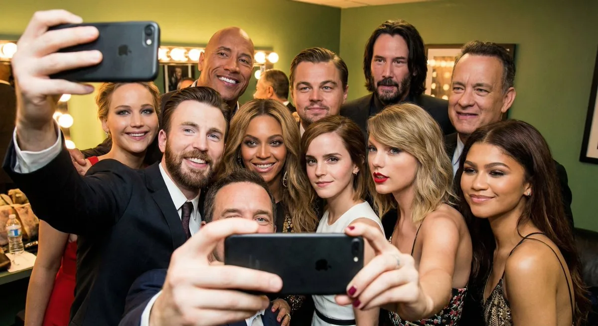 Selfie of multiple random female celebrities reference