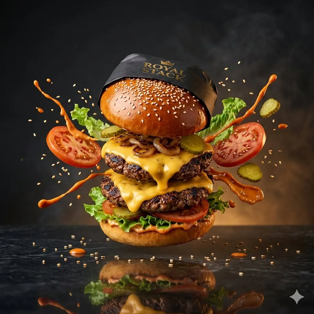 High-Speed Commercial Luxury Burger Photography - Nano Banana Pro AI Prompt for Product Marketing reference