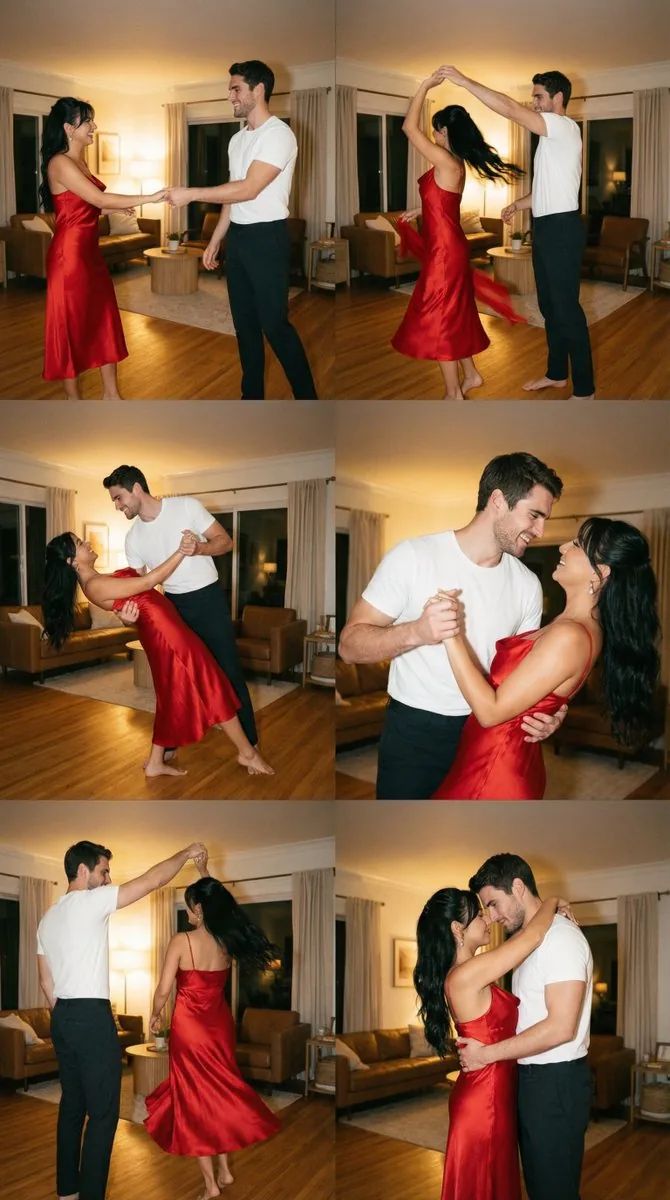 Cinematic Film Still Grid Prompt for Home Dance Sequence - Nano Banana Pro AI Prompt for Social Media Post reference