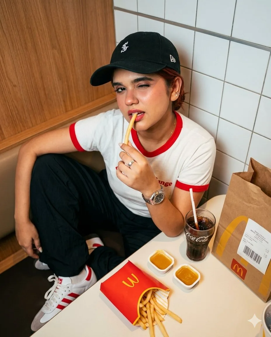 Fast Food Dining Lifestyle Shot - Nano Banana Pro AI Prompt for Social Media Post reference