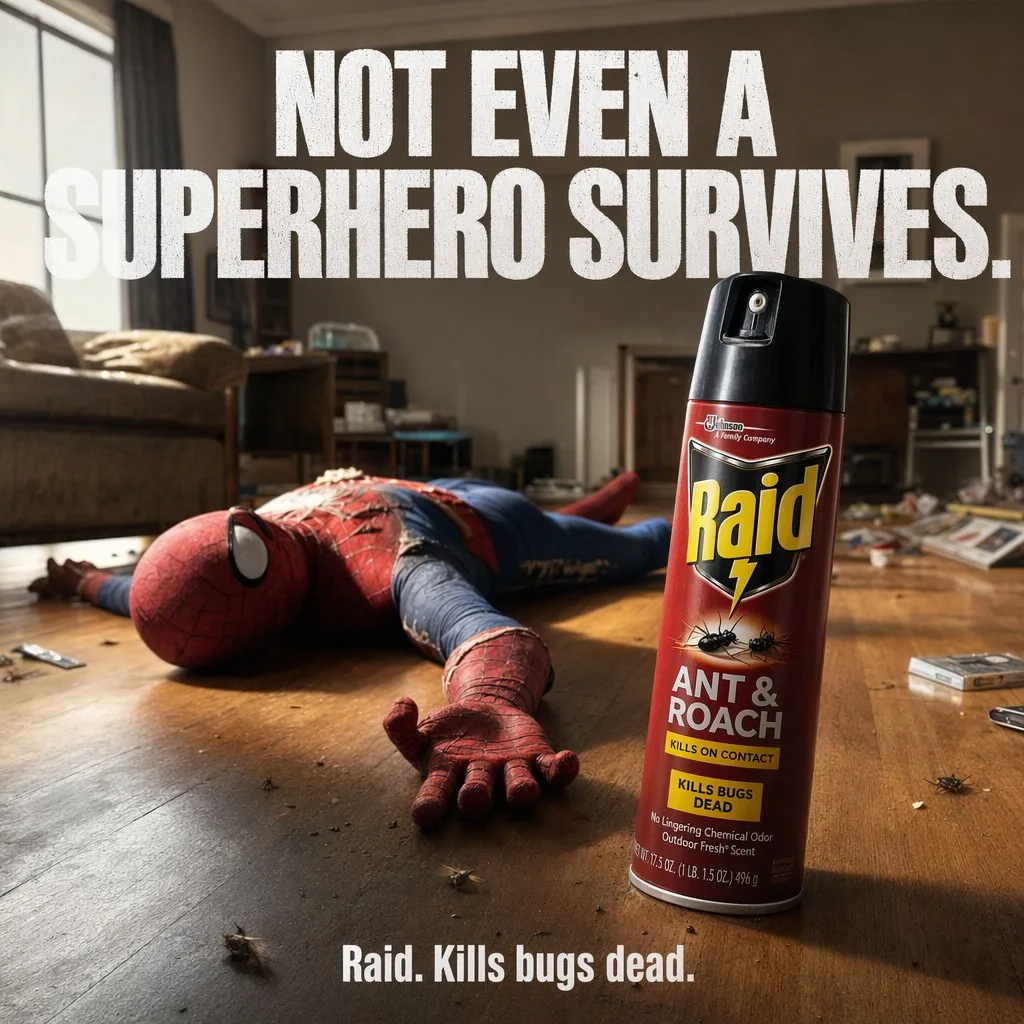 Darkly Comic Bug Spray Ad reference