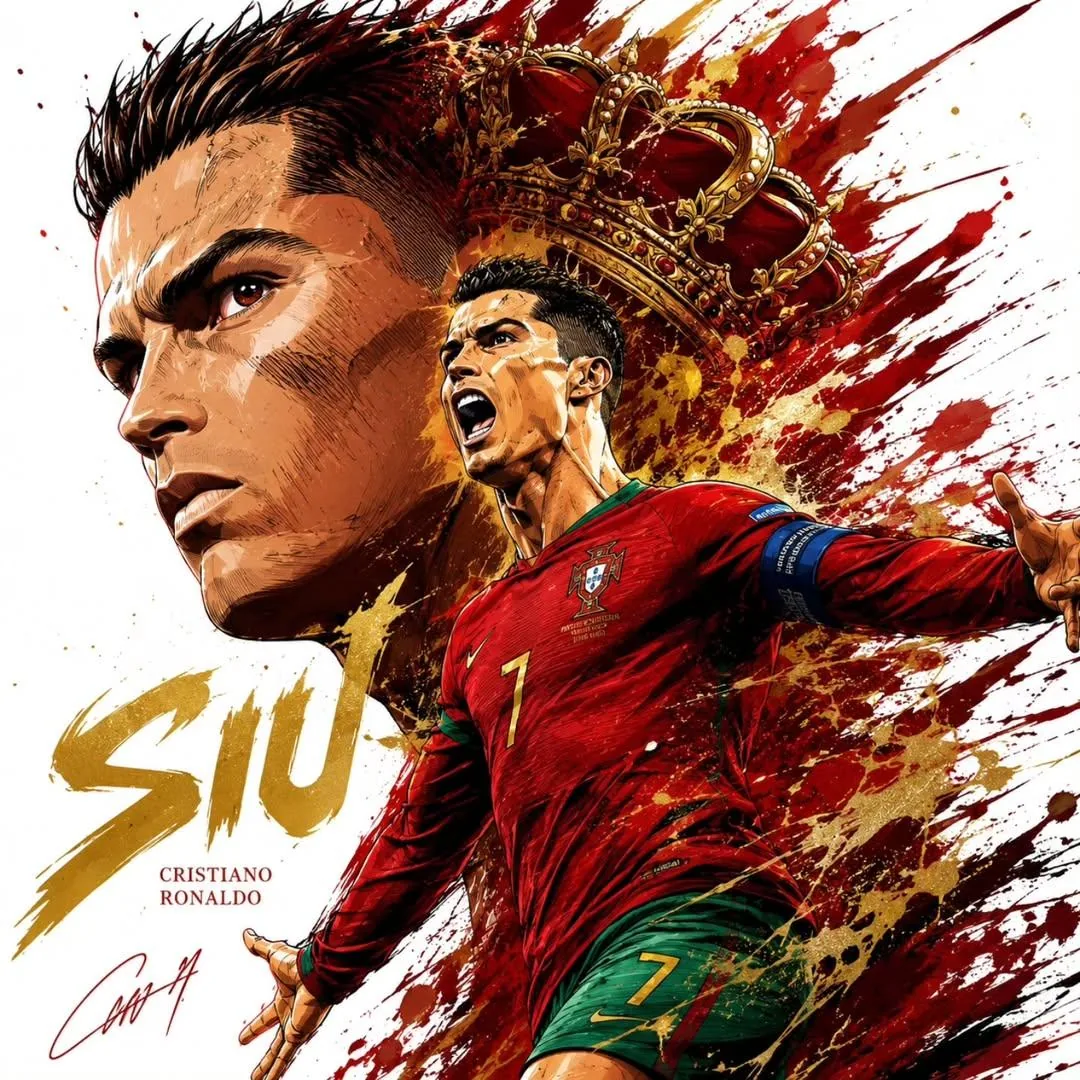 Dynamic Football Superstar Illustration reference