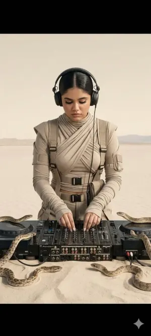 Surreal Desert DJ with Snakes - Nano Banana Pro AI Prompt for Poster / Flyer