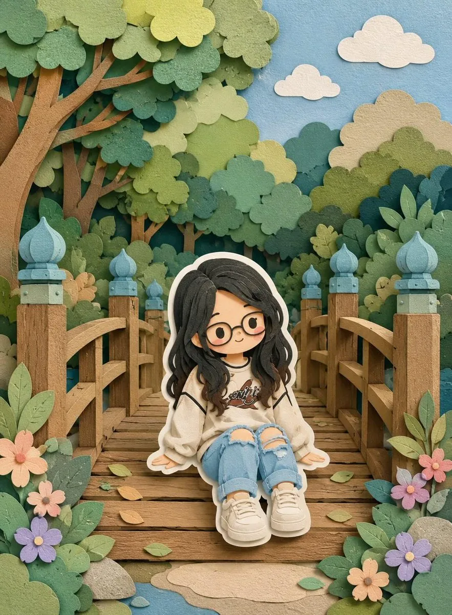 3D Layered Paper-Cut Chibi Art reference