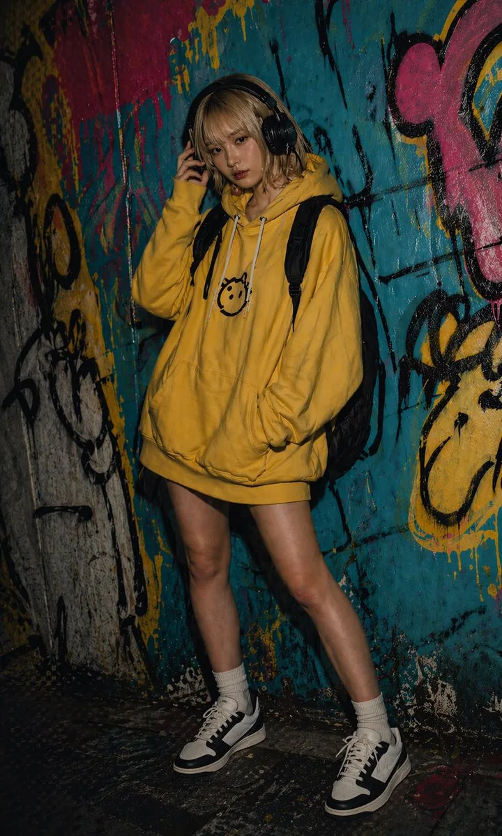 Urban Graffiti Hoodie Fashion Portrait reference