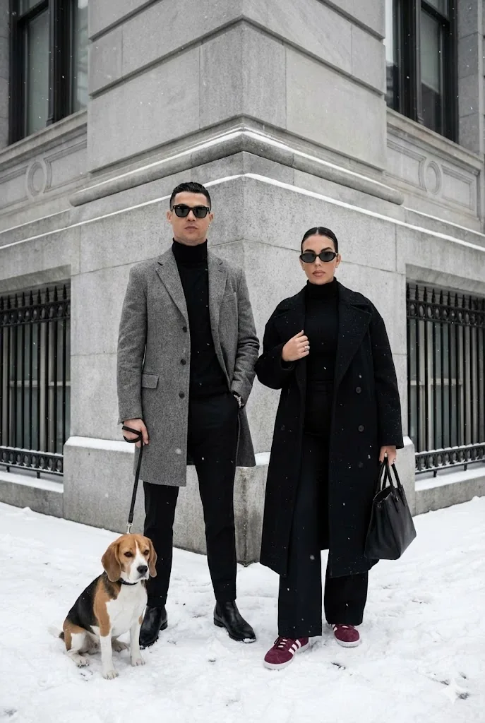 Sophisticated Urban Winter Couple Portrait - Nano Banana Pro AI Prompt for Product Marketing reference