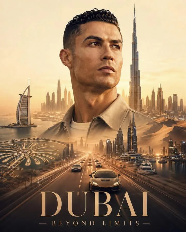 Double Exposure Dubai Cityscape Poster reference