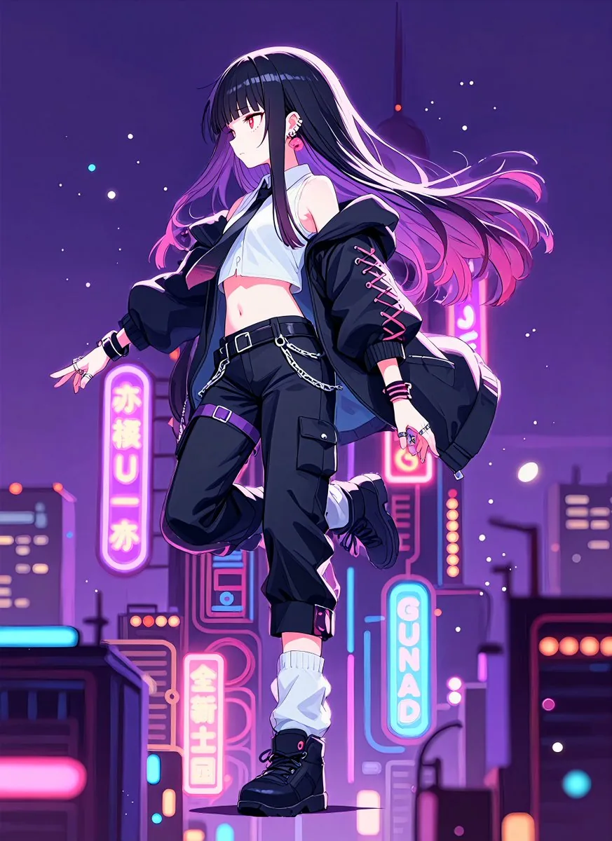 Neon Midnight Anime Streetwear Girl reference