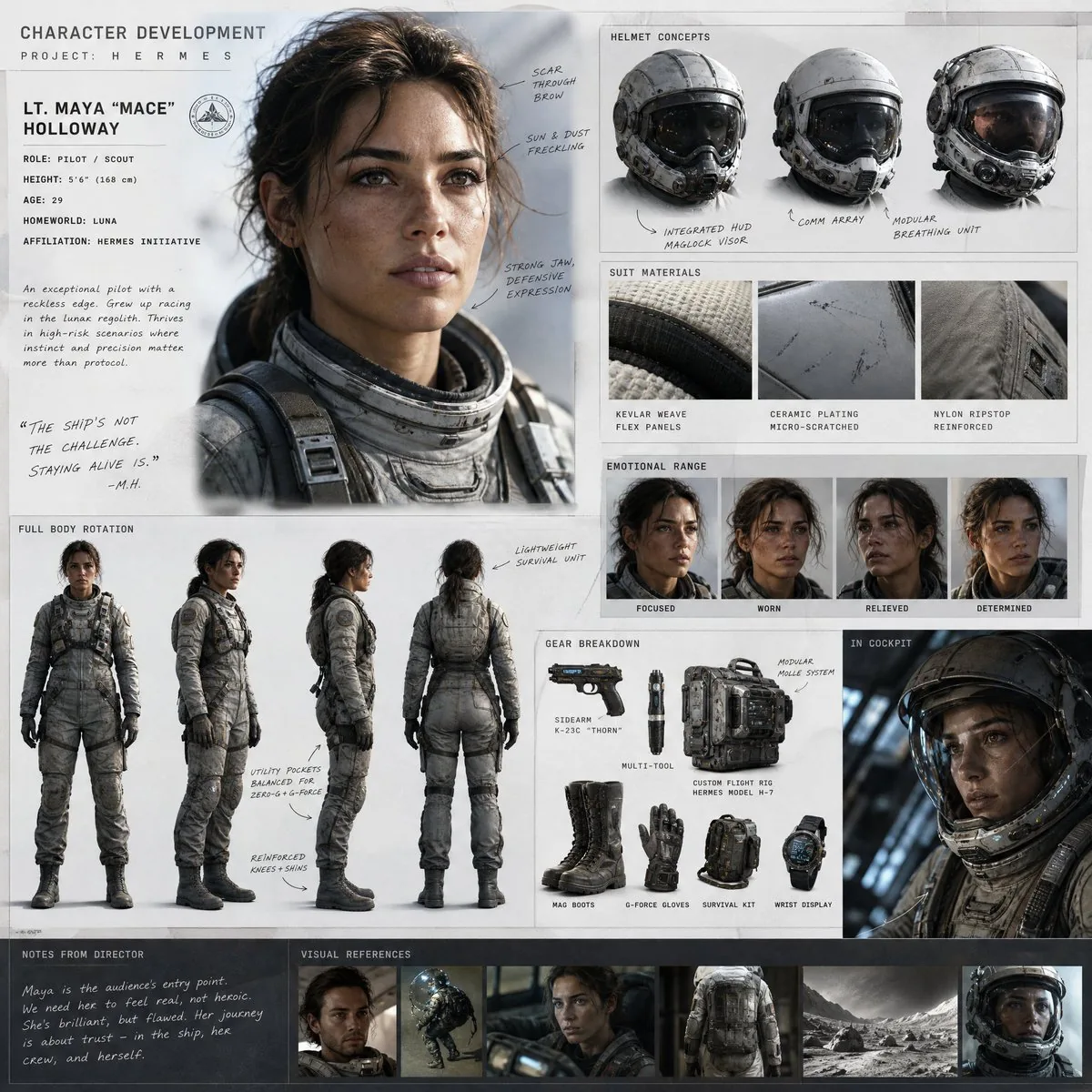 Cinematic Sci-Fi Character Development Board reference
