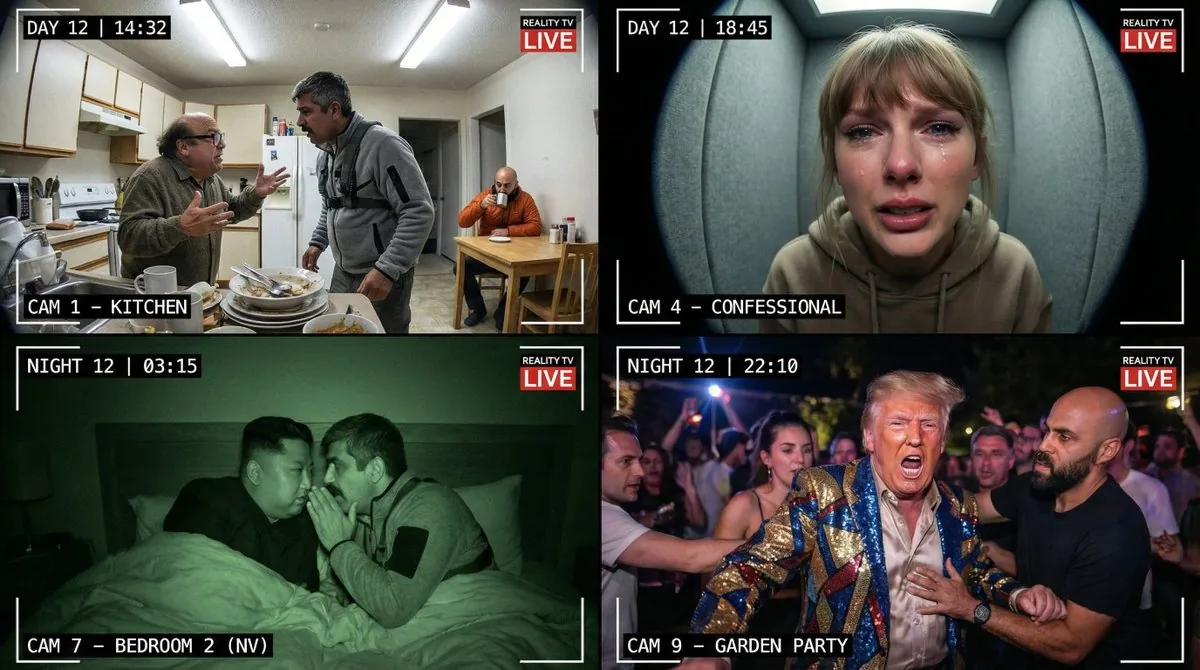 Raw Reality TV Broadcast Screenshots (2x2 Grid) - Nano Banana Pro AI Prompt for Comic / Storyboard reference