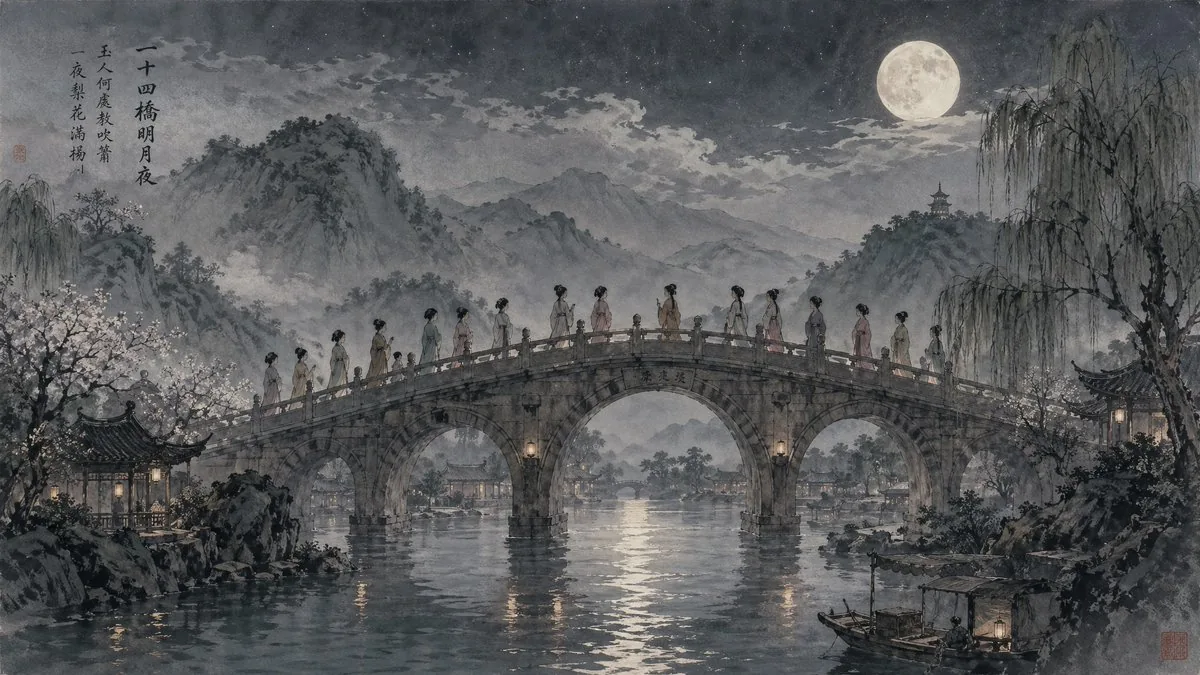 Moonlit Twenty-Four Bridges Painting reference