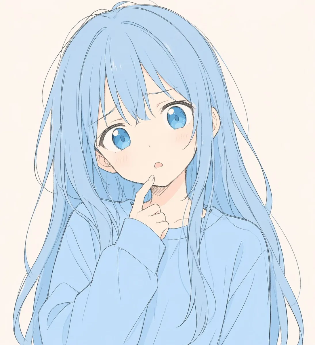 Soft Blue Anime Girl Portrait reference