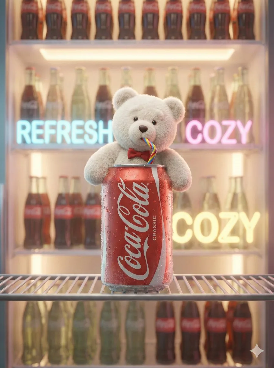 Pixar-Level Commercial Scene: Teddy Bear in a Soda Can reference