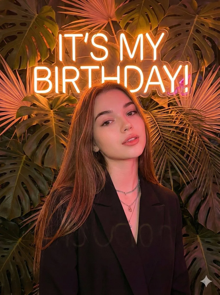 Birthday Celebration Neon Poster Collage Prompt - Nano Banana Pro AI Prompt for Social Media Post reference