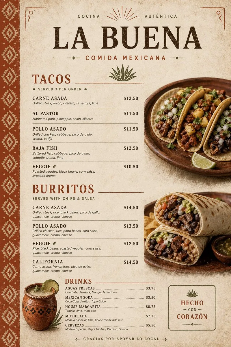 Modern Mexican Restaurant Menu Design reference