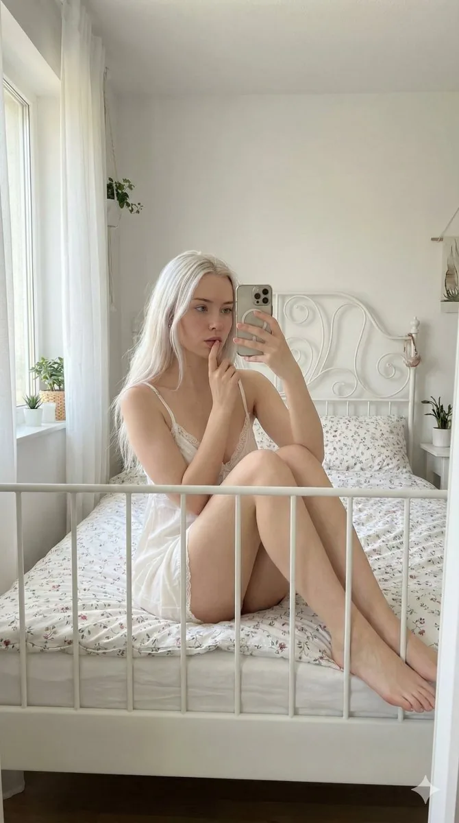 Intimate Mirror Selfie in Soft Bedroom Light - Nano Banana Pro AI Prompt for Social Media Post reference