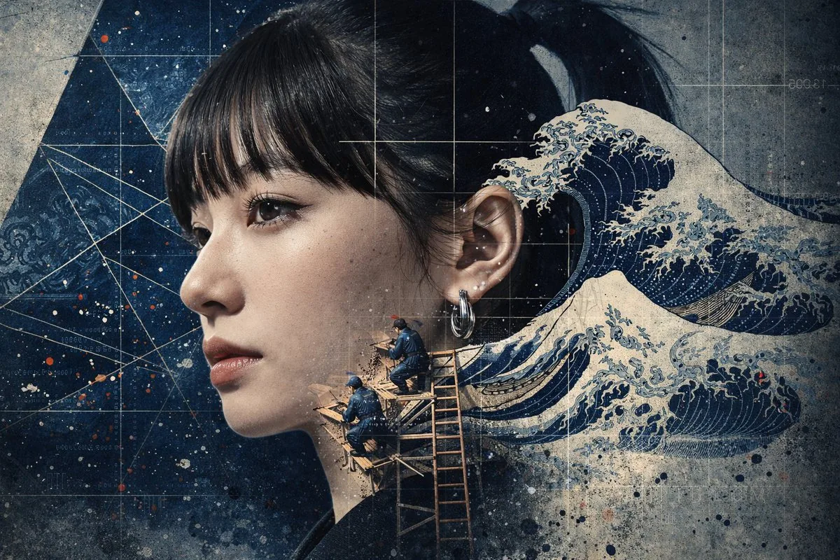 Photorealistic Portrait with Ukiyo-e and Industrial Fusion reference