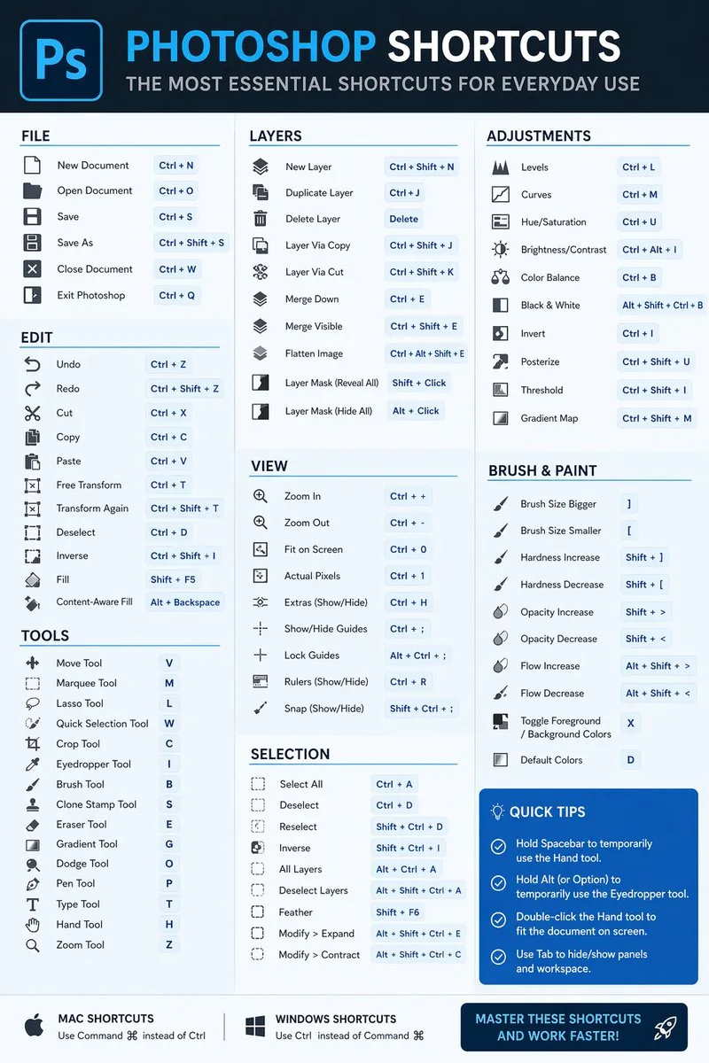 Software Shortcut Infographic reference