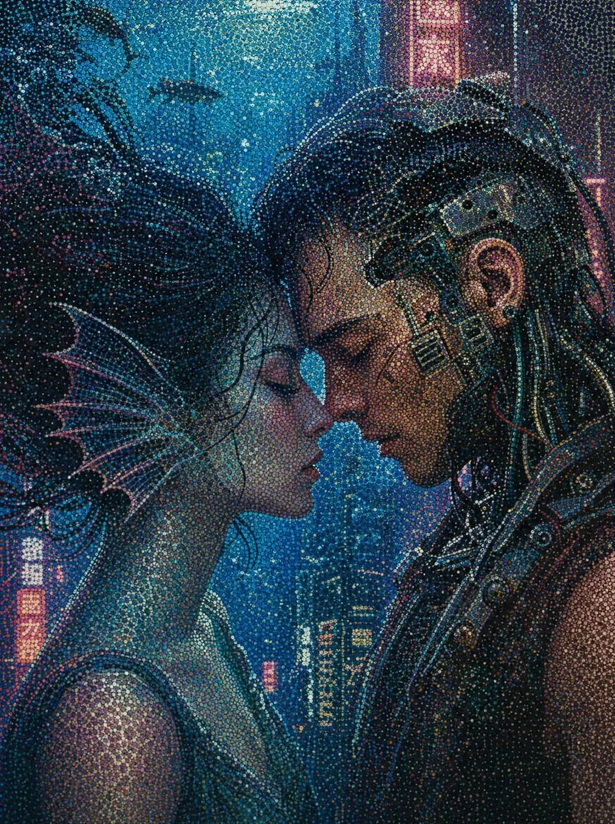 Cyberpunk Dot-Art Near Kiss reference