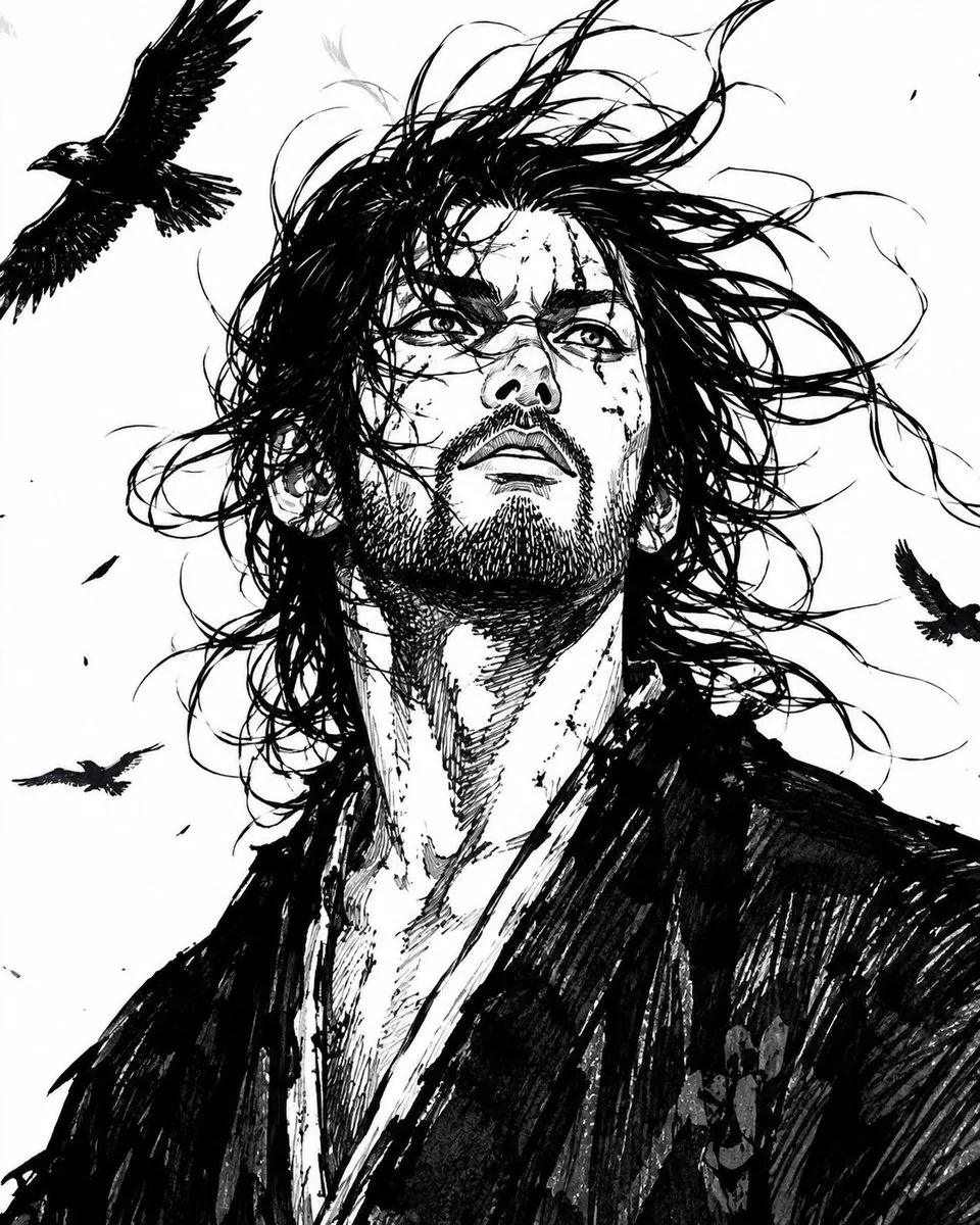 Windblown Ink Samurai Portrait reference