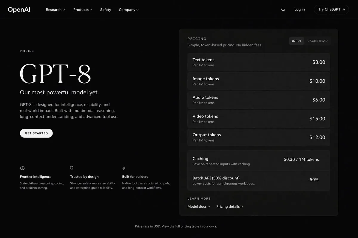 Dark Mode AI API Pricing Page Mockup reference