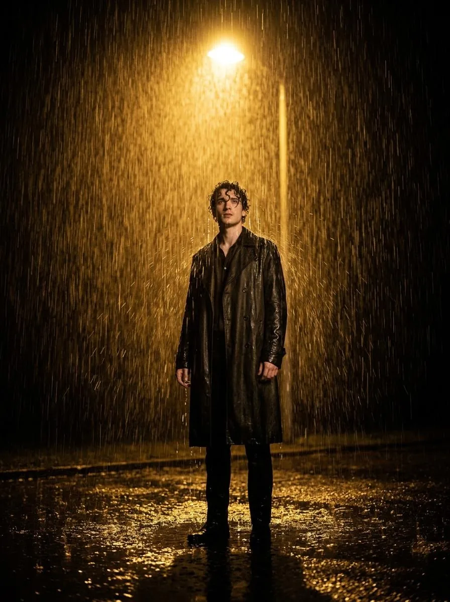 Cinematic Film-Noir Rain Portrait reference