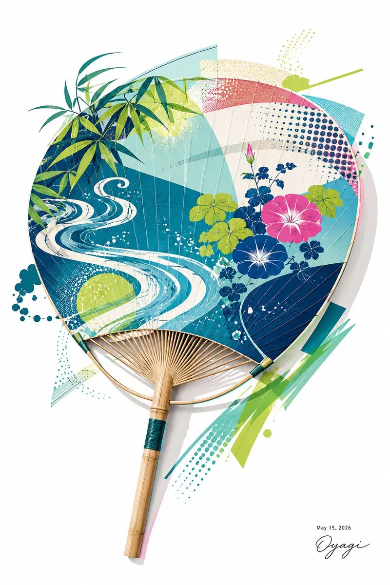 Stylish Japanese Summer Fan Illustration reference