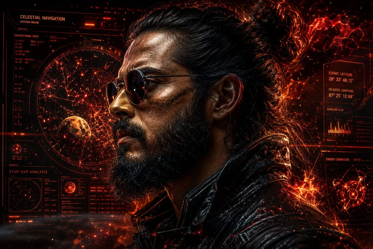 Rugged Cyberpunk Man HUD Portrait reference