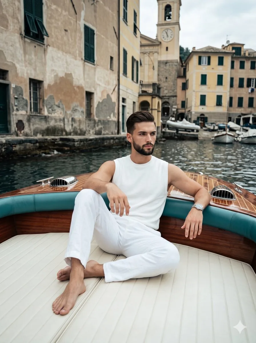 Luxurious Mediterranean Boat Portrait - Nano Banana Pro AI Prompt for Social Media Post reference