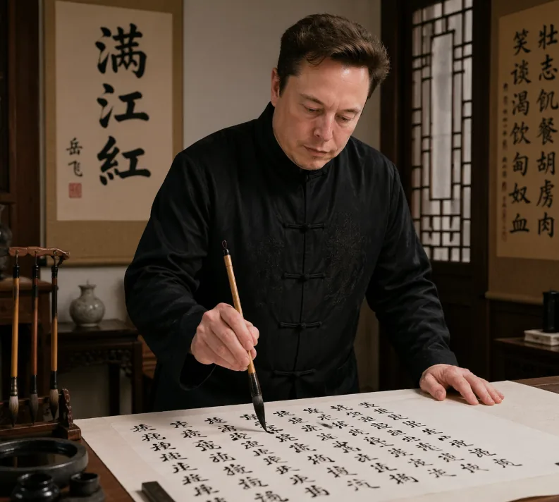 Photorealistic Calligraphy Scholar Scene reference
