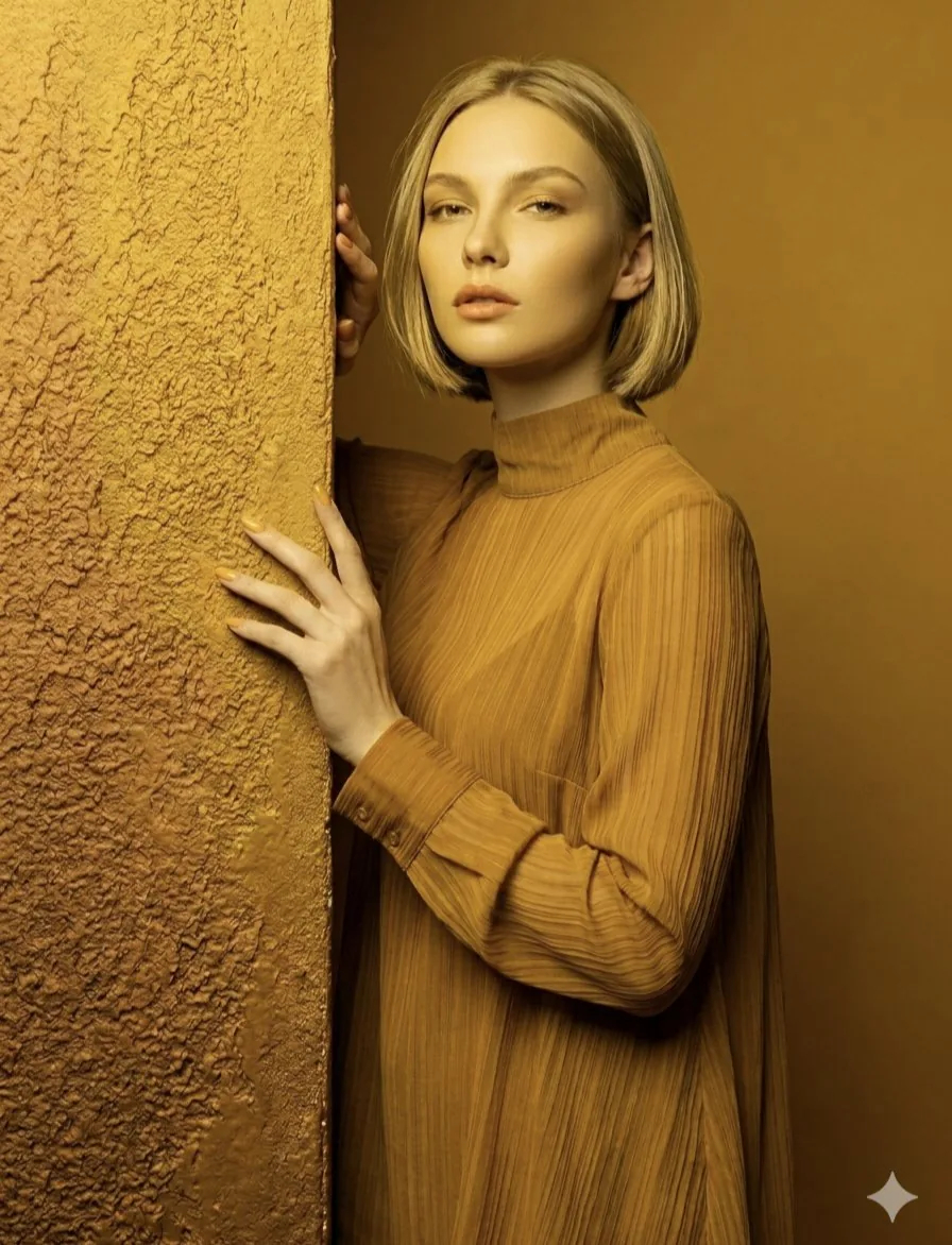 Monochromatic Ochre Fashion Portrait reference